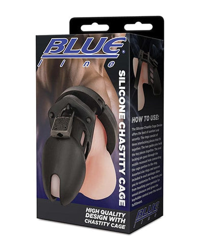 Electric Eel INC Blue Line Silicone Chastity Cage Black Kink & BDSM