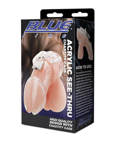 Electric Eel Blue Line Acrylic See-thru Chastity Cage - Clear Kink & BDSM