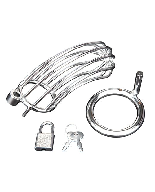 Electric Eel Blue Line Prisoner Cock Cage - Silver Kink &amp; BDSM