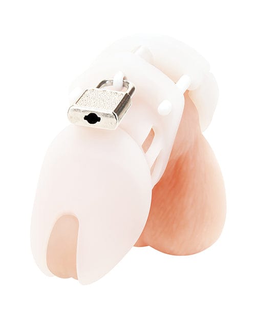 Electric Eel Blue Line Silicone Chastity Cage - White Kink &amp; BDSM