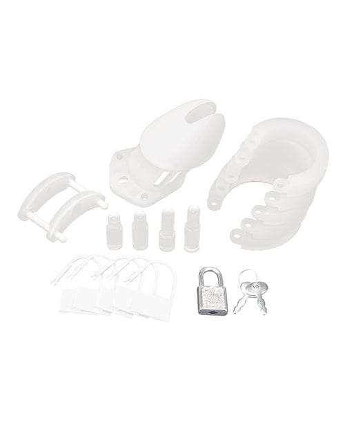 Electric Eel Blue Line Silicone Chastity Cage - White Kink &amp; BDSM