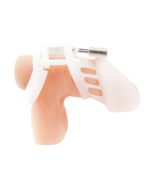 Electric Eel Blue Line Silicone Chastity Cage - White Kink &amp; BDSM