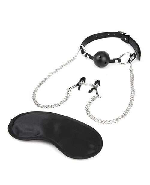 Lux Fetish Breathable Ball Gag with Adjustable Pressure Nipple Clamps