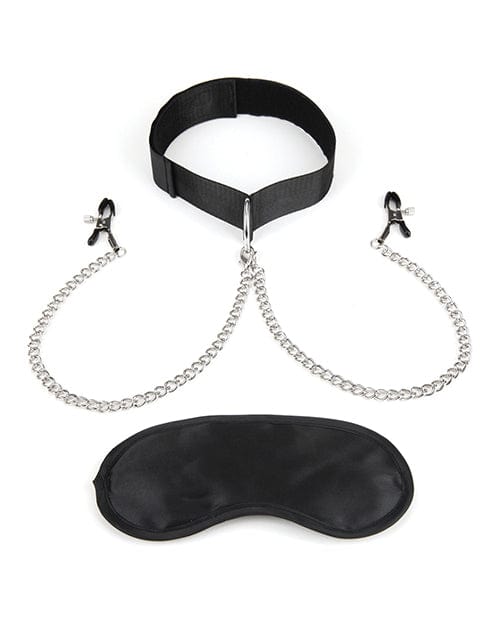 Lux Fetish Collar & Nipple Clamps with Adjustable Pressure Clamps