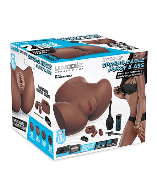 Electric Eel Luvdolz Remote Control Rechargeable Spread Eagle Pussy &amp; Ass with Douche - Mocha Penis Toys