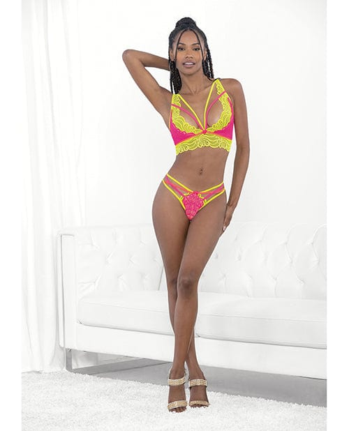 Escante INC Festival Wear Strappy Lace Top &amp; G-string Neon Large Lingerie &amp; Costumes