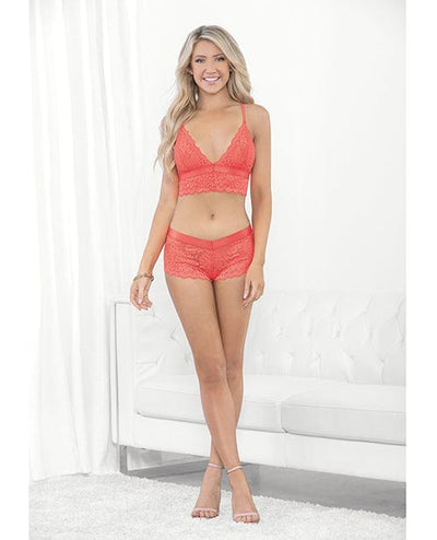 Escante INC Neon Cami W/wide Elastic Band & Booty Short Neon Coral Large Lingerie & Costumes