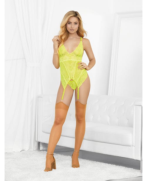 Escante INC Neons Bustier W/nude Hose &amp; G-string Neon Lime Large Lingerie &amp; Costumes