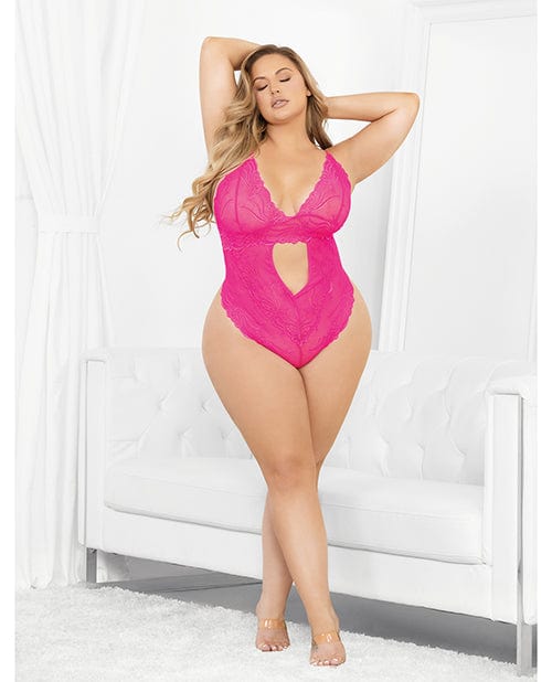 Escante INC Neons Keyhole Front Teddy W/tanga Back Neon Pink 2x/3x Lingerie &amp; Costumes