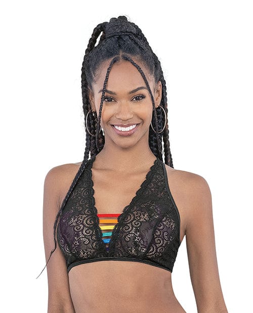 Escante INC Pride Lace Rainbow Strappy Top Black O/s Lingerie &amp; Costumes