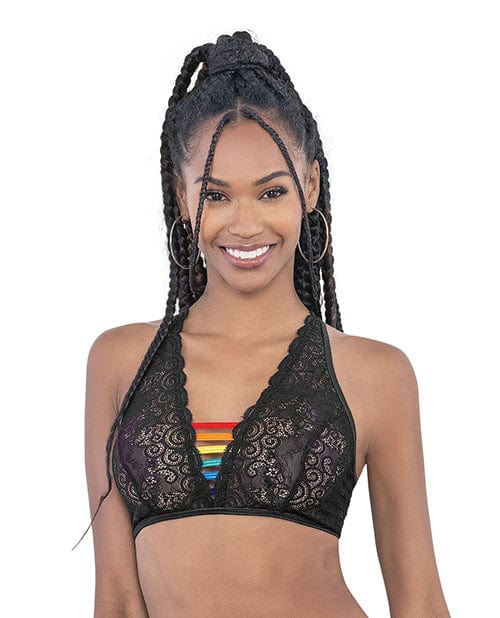 Escante INC Pride Lace Rainbow Strappy Top Black O/s Lingerie & Costumes
