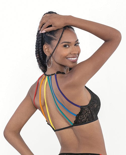 Escante INC Pride Lace Rainbow Strappy Top Black O/s Lingerie &amp; Costumes