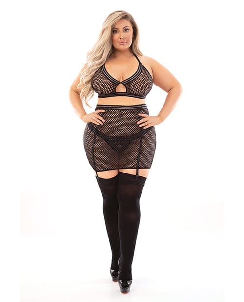 Escante Bold Fetish Fishnet Bra, Skirtini &amp; Hose XL Lingerie &amp; Costumes