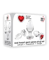 Evolved Novelties INC Adam & Eve Red Heart Gem Glass Plug Set Anal Toys
