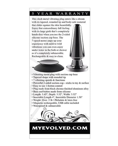Evolved Novelties INC Evolved Advanced Vibrating Rechargeable Metal Plug - Black Anal Toys