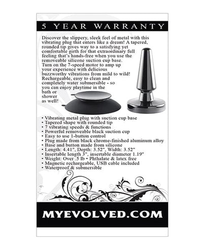Evolved Novelties INC Evolved Beginner Vibrating Rechargeable Metal Plug - Black Anal Toys