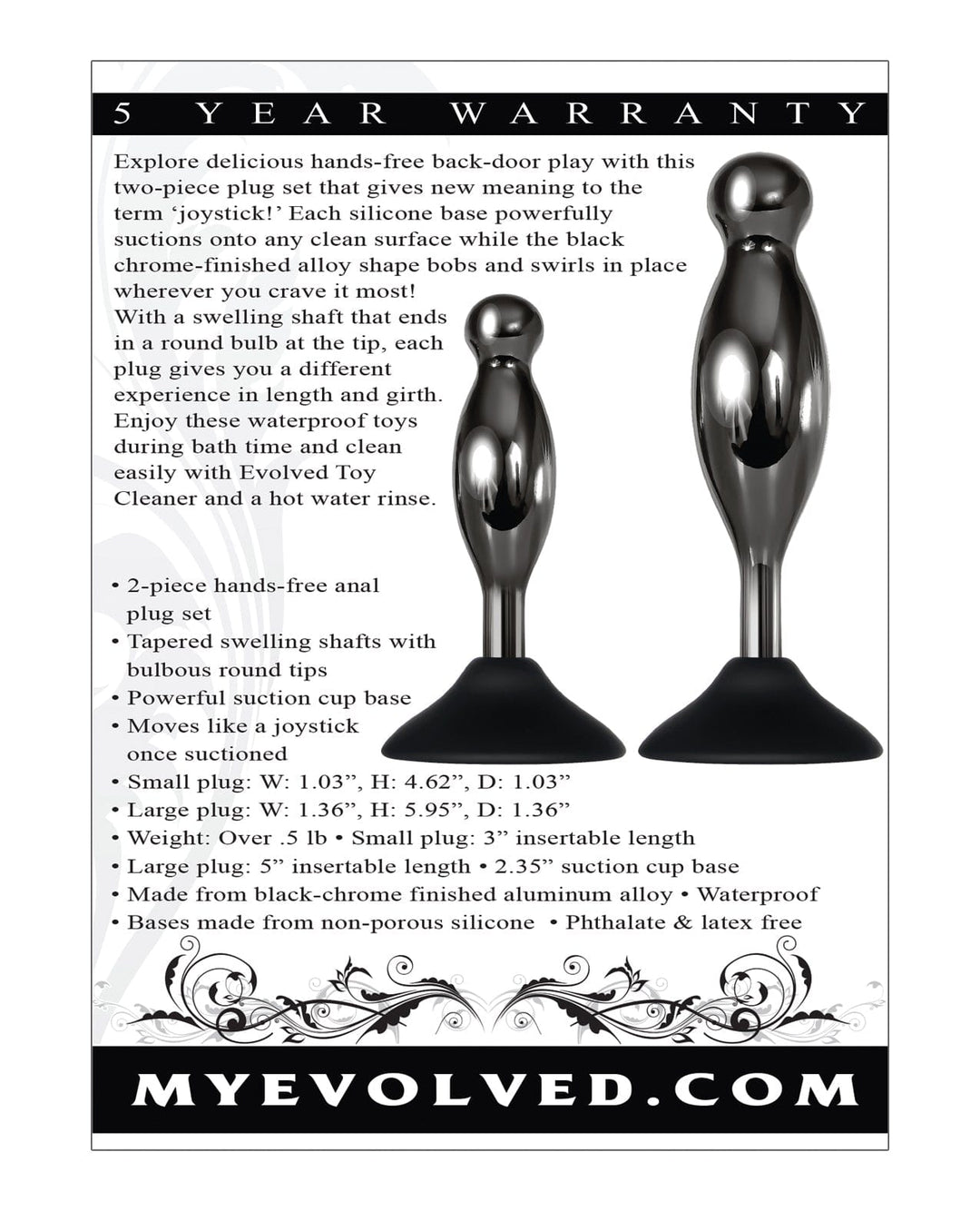Evolved Novelties INC Evolved Joy Sticks 2 Pc Plug Set - Black-chrome Anal Toys