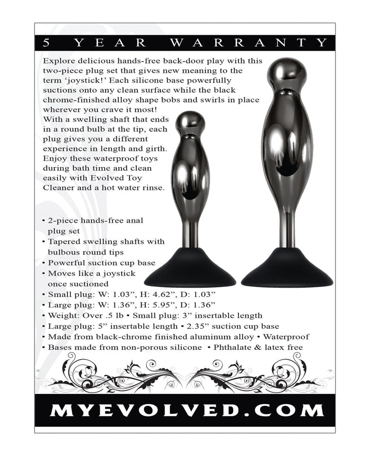 Evolved Novelties INC Evolved Joy Sticks 2 Pc Plug Set - Black-chrome Anal Toys