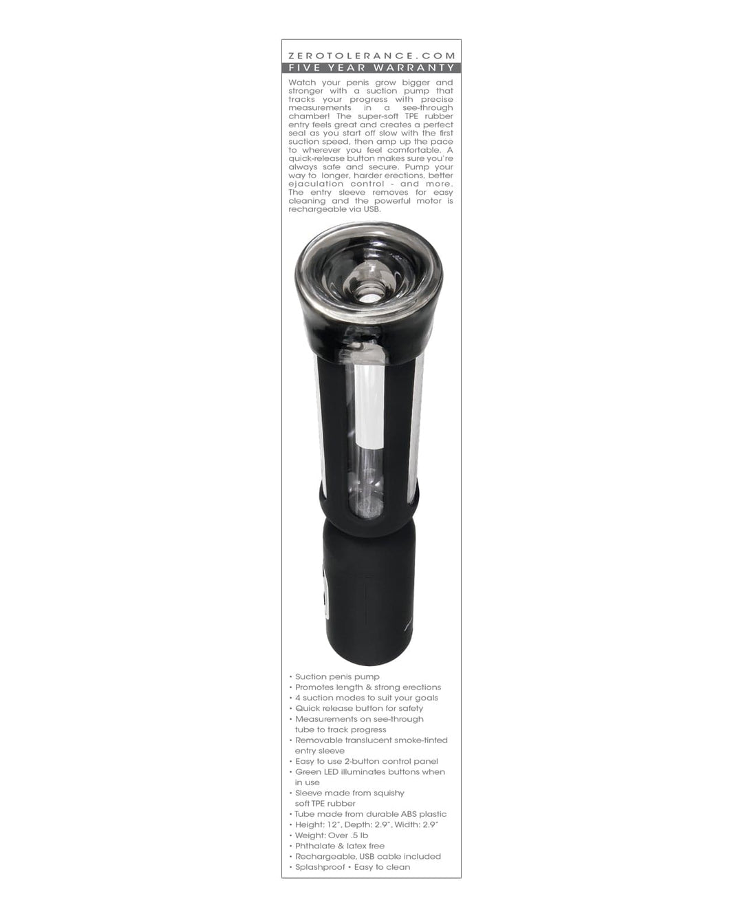 Evolved Novelties INC Zero Tolerance Pump It Up Suction Penis Pump - Black Penis Toys