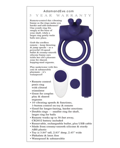 Evolved Novelties INC Adam & Eve's Silicone Remote Control Rabbit Ring - Purple Vibrators