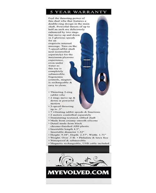 Evolved Novelties INC Evolved The Ringer Rechargeable Thrusting Rabbit - Blue Vibrators