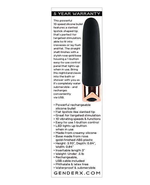 Evolved Novelties INC Gender X The Gold Standard Rechargeable Silicone Bullet - Black-rose Gold Vibrators