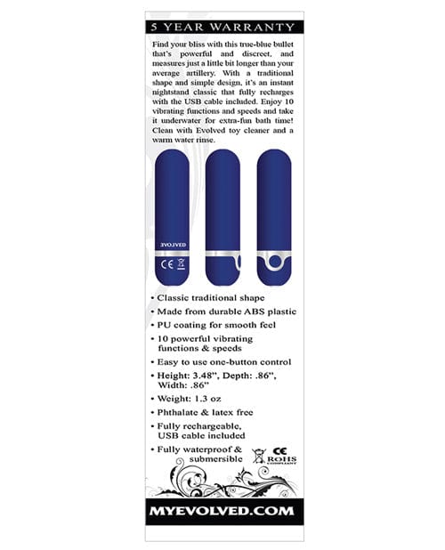 Evolved Novelties Evolved My Blue Heaven Rechargeable Bullet - Blue Vibrators