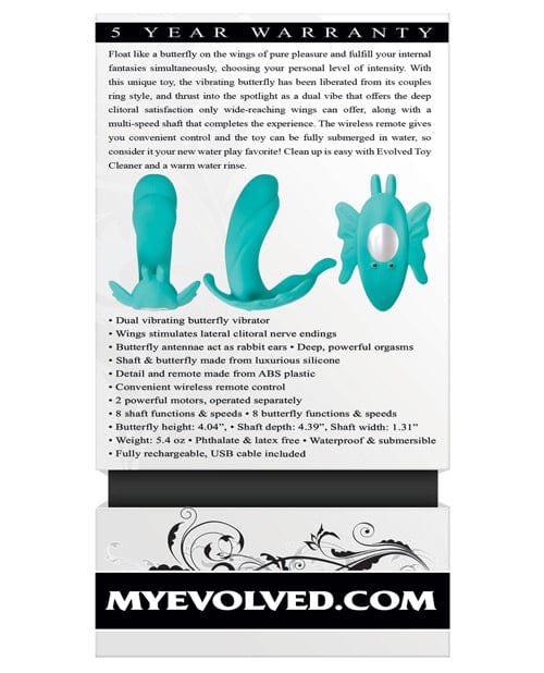 Evolved Novelties Evolved The Butterfly Effect Rechargeable Dual Stim - Teal Vibrators