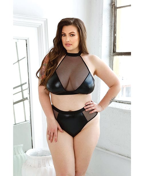 Curve Rebel Wetlook Halter Top with Removable Chain & Panty Black