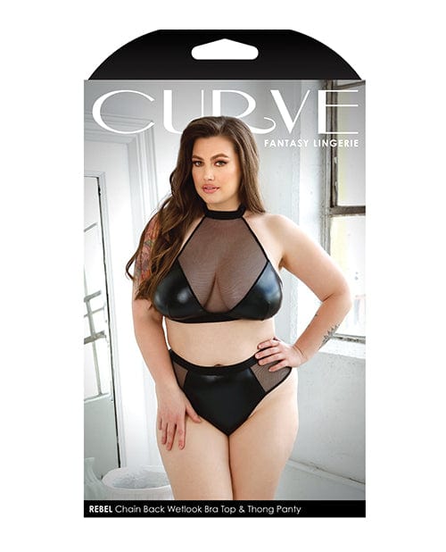 Fantasy Lingerie Curve Rebel Wetlook Halter Top W/removable Chain &amp; Panty Black Lingerie &amp; Costumes