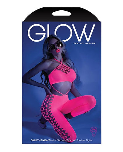 Fantasy Lingerie Glow Black Light Cropped Cutout Halter Bodystocking Neon Pink O-s Lingerie & Costumes