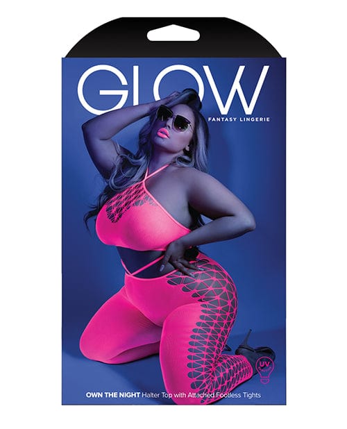 Fantasy Lingerie Glow Black Light Cropped Cutout Halter Bodystocking Neon Pink Qn Lingerie &amp; Costumes
