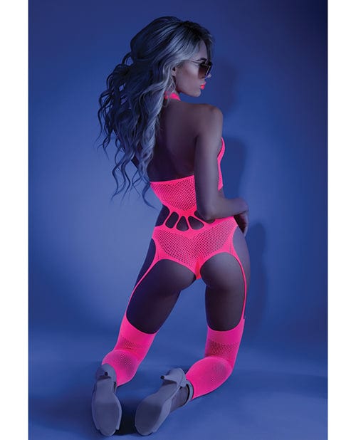 Fantasy Lingerie Glow Black Light Footless Teddy Bodystocking Neon Pink O-s Lingerie &amp; Costumes