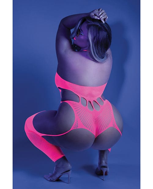 Fantasy Lingerie Glow Black Light Footless Teddy Bodystocking Neon Pink Qn Lingerie & Costumes