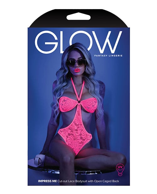 Fantasy Lingerie Glow Black Light Halter Bodysuit W/open Sides Neon Pink Lingerie & Costumes
