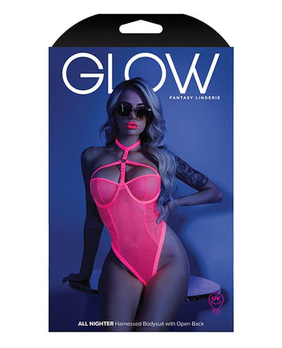 Fantasy Lingerie Glow Black Light Harness Mesh Body Suit Neon Pink L-xl Lingerie & Costumes