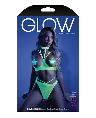Fantasy Lingerie Glow Black Light Harness Open Shelf Bra & Cage Thong (pasties Not Included) Lingerie & Costumes