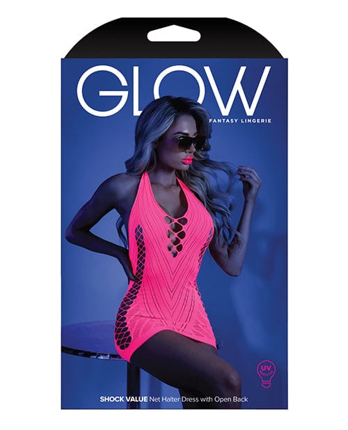 Fantasy Lingerie Glow Black Light Net Halter Dress Neon Pink O-s Lingerie &amp; Costumes