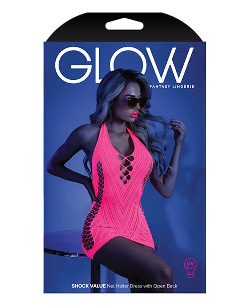 Fantasy Lingerie Glow Black Light Net Halter Dress Neon Pink O-s Lingerie & Costumes