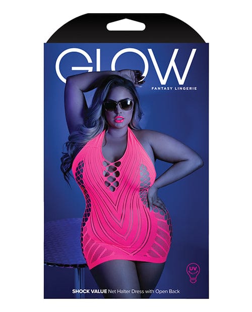 Fantasy Lingerie Glow Black Light Net Halter Dress Neon Pink Qn Lingerie &amp; Costumes