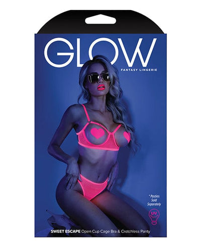 Fantasy Lingerie Glow Black Light Open Cup Bra & Crotchless Panties (pasties Not Included) Neon Pink Lingerie & Costumes
