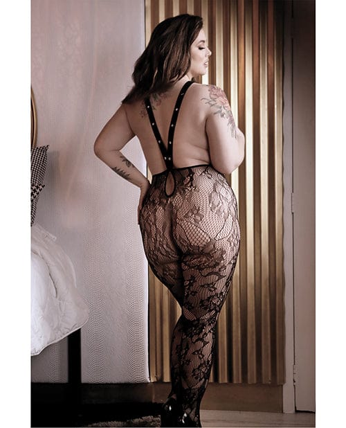 Fantasy Lingerie Sheer Fantasy Floral Lace Suspender Stockings W/stud Detail Black Lingerie &amp; Costumes