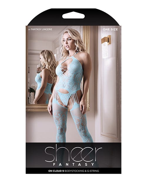 Fantasy Lingerie Sheer Fantasy Halter Neck Floral Lace Gartered Bodystocking &amp; Panty Light Blue O-s Lingerie &amp; Costumes