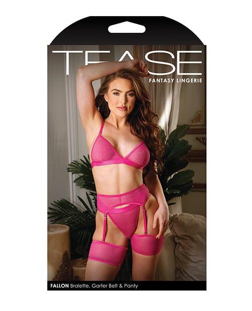 Fantasy Lingerie Tease Fallon Geometric Bralette, Garter Belt &amp; Panty Pink Lingerie &amp; Costumes