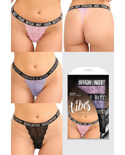 Fantasy Lingerie Vibes Bitch 3 Pack Lace Panty Assorted Colors One Size Fits Most Lingerie & Costumes