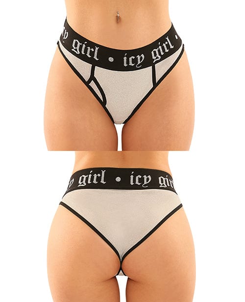 Fantasy Lingerie Vibes Buddy Pack Icy Girl Metallic Boy Brief &amp; Lace Thong Black Large/Extra Large Lingerie &amp; Costumes