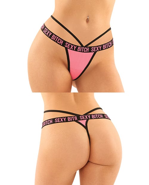 Fantasy Lingerie Vibes Buddy Sexy Bitch Lace Panty &amp; Micro Thong Black/pnk Lingerie &amp; Costumes