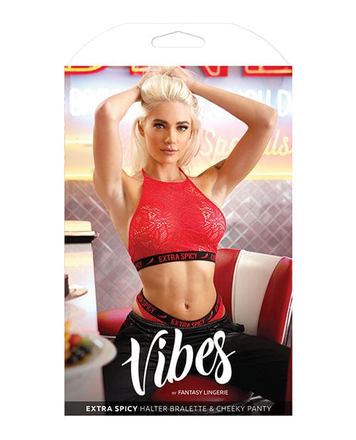 Fantasy Lingerie Vibes Extra Spicy Halter Bralette &amp; Cheeky Panty Chili Red S-M Lingerie &amp; Costumes