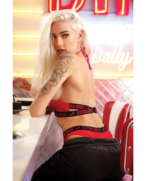 Fantasy Lingerie Vibes Extra Spicy Halter Bralette &amp; Cheeky Panty Chili Red S-M Lingerie &amp; Costumes