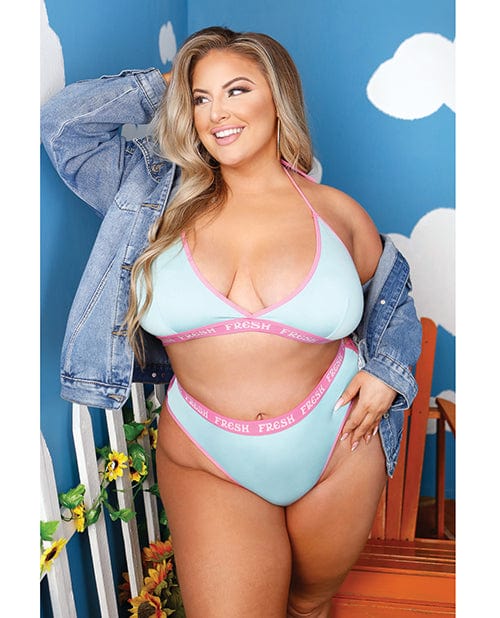 Fantasy Lingerie Vibes Fresh Halter Bralette &amp; Booty Short Light Blue Qn Lingerie &amp; Costumes